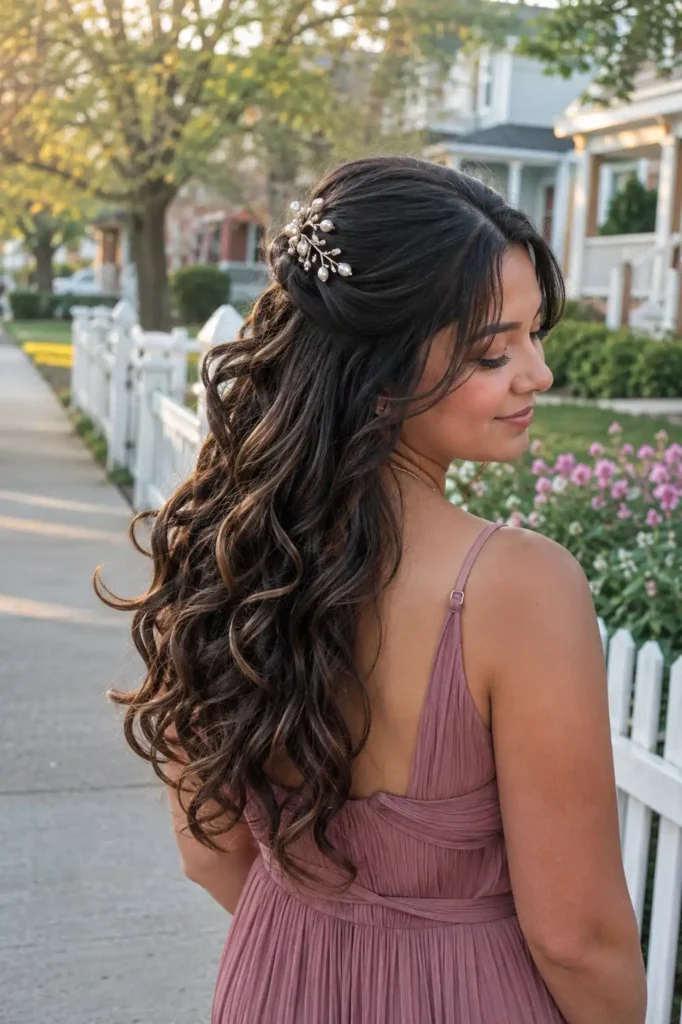 Half-Up Curls with a Pearl Hair Vine