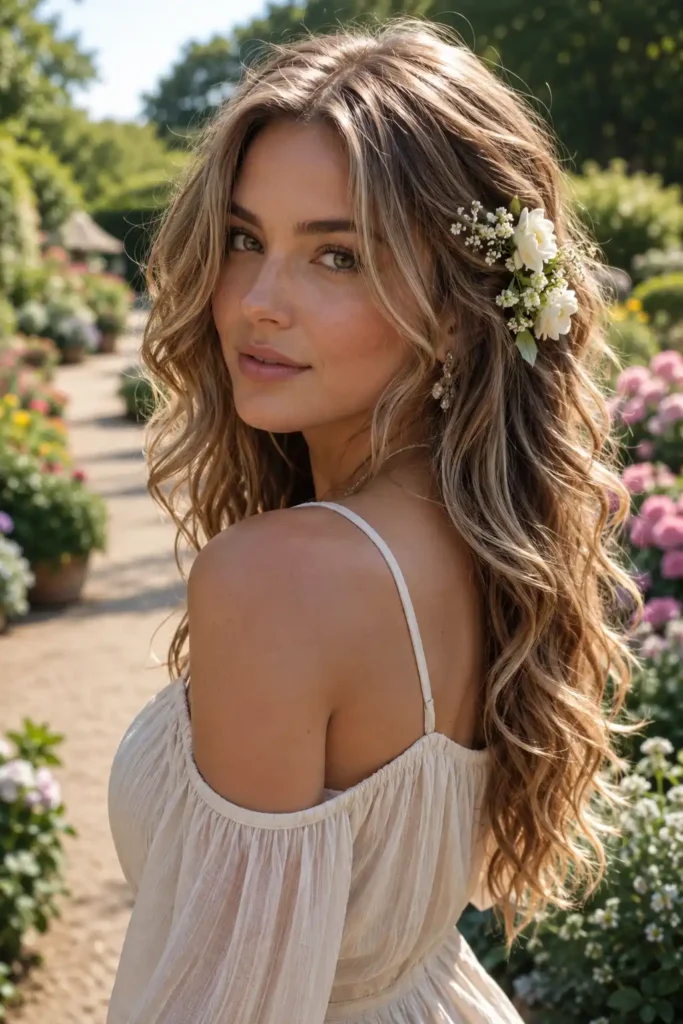 Loose Boho Waves with Fresh Florals