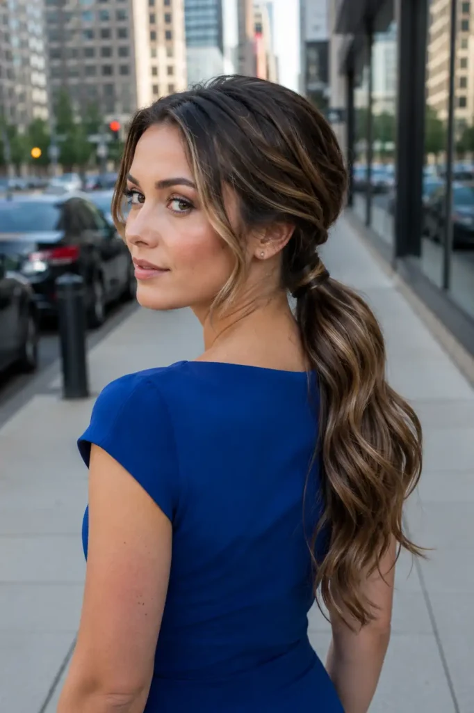 Elegant Low Ponytail with Wrapped Hair