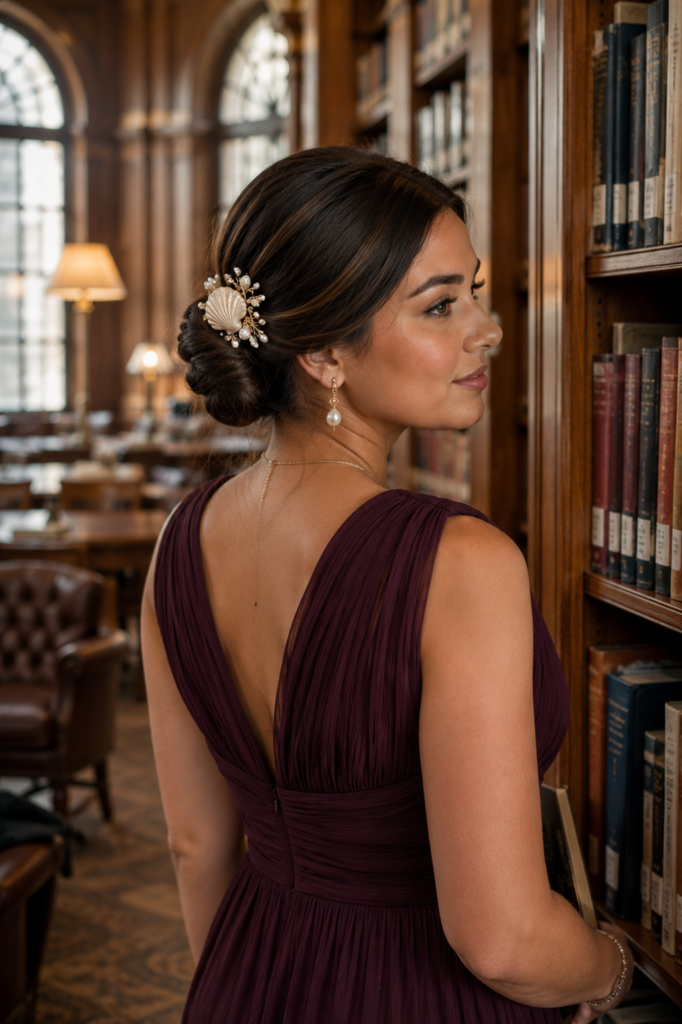 Sleek Low Bun with Seashell Accessories