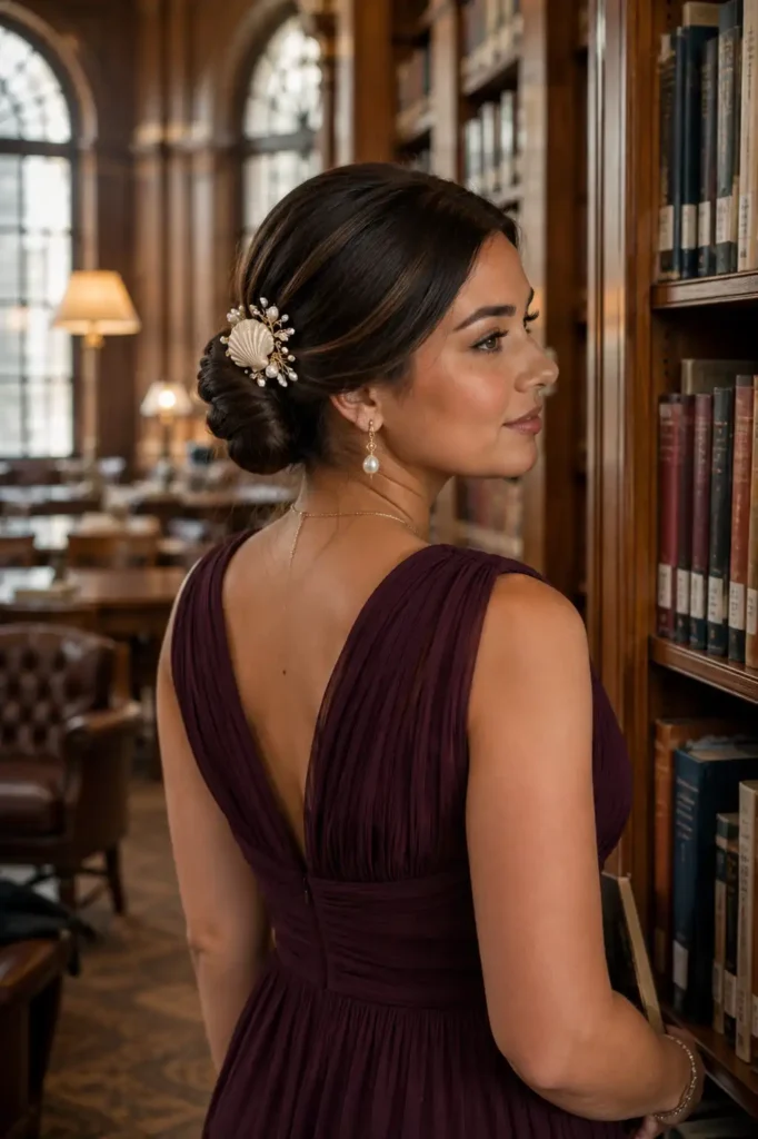 Sleek Low Bun with Seashell Accessories