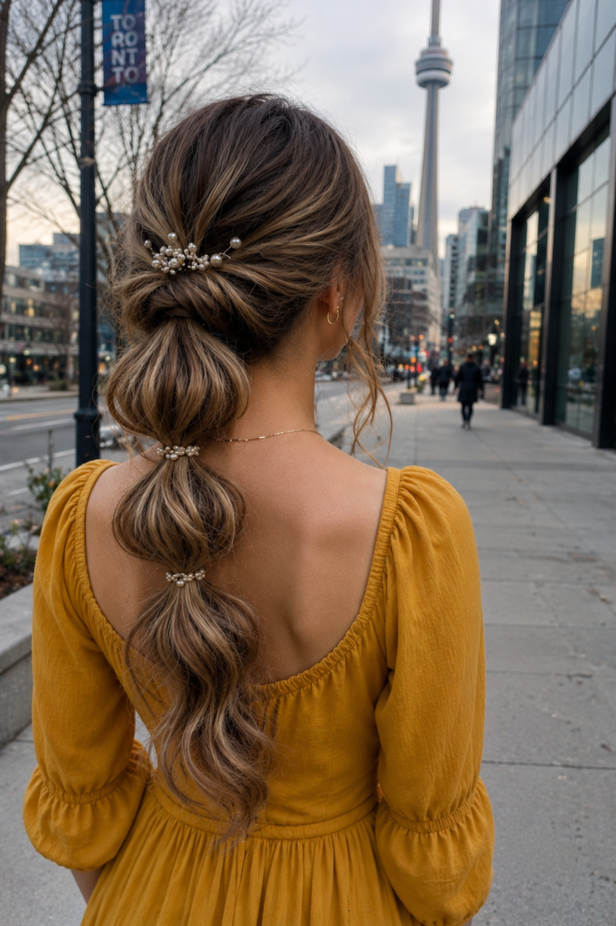 Bubble Ponytail with Romantic Waves