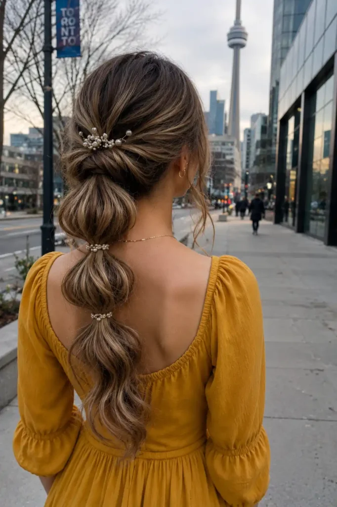 Bubble Ponytail with Romantic Waves