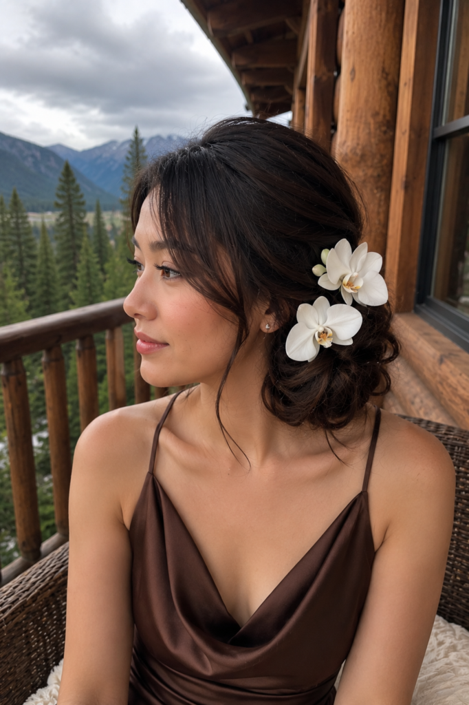 Loose Side Bun with Orchid Accents