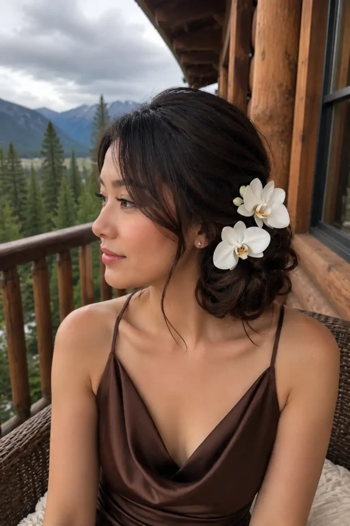 Loose Side Bun with Orchid Accents