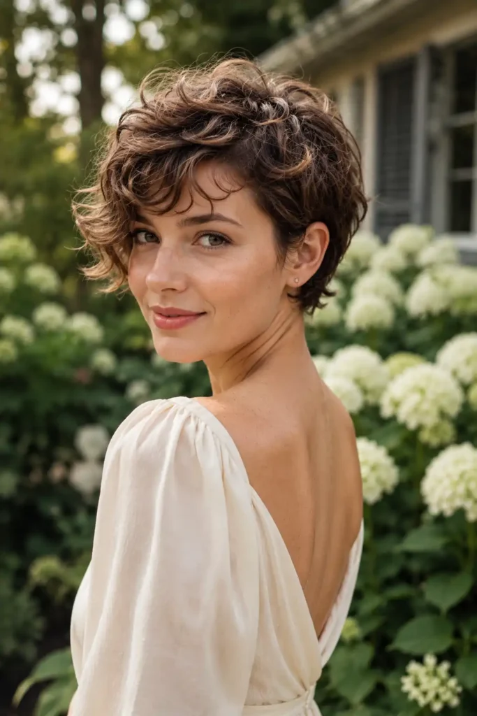 Curly Pixie with Side-Swept Bangs