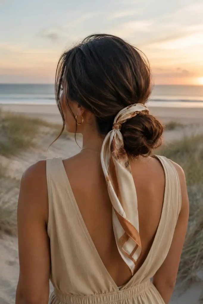 Scarf-Wrapped Low Bun