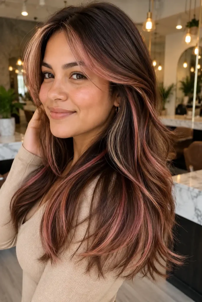 Brown Hair with Strawberry Pink Highlights