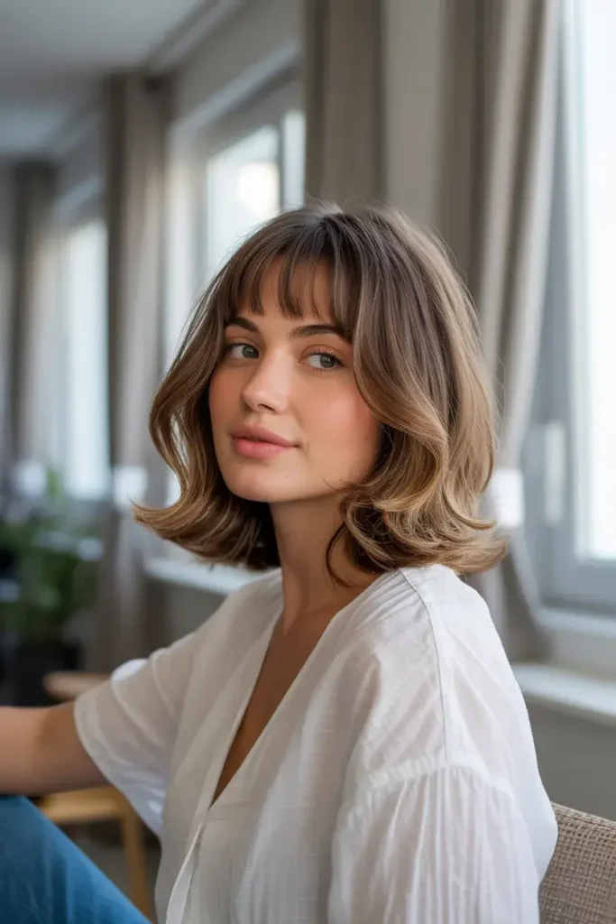 Soft Layered Lob with Curtain Bangs