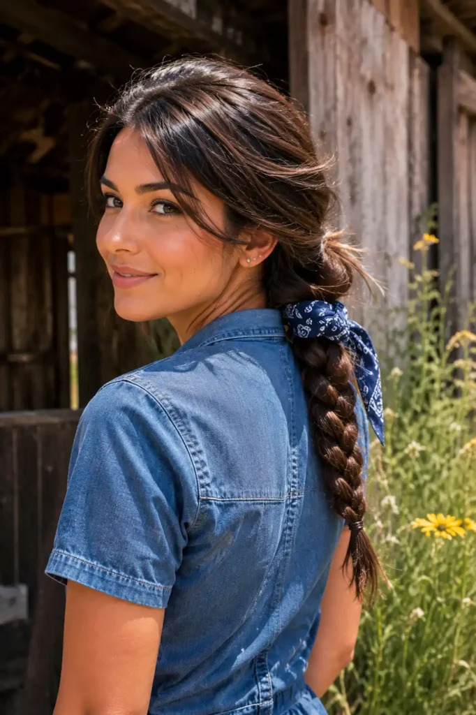 Low Braided Ponytail with a Western Bandana
