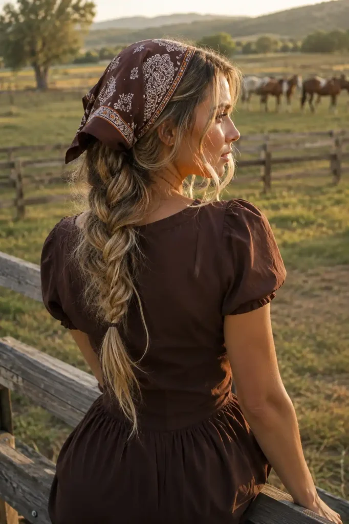 Messy Side Braid with a Vintage Bandana