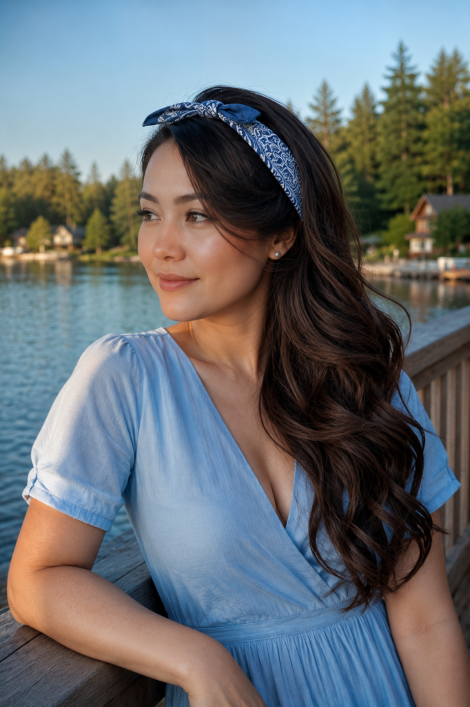 Side-Swept Curls with a Headband Bandana