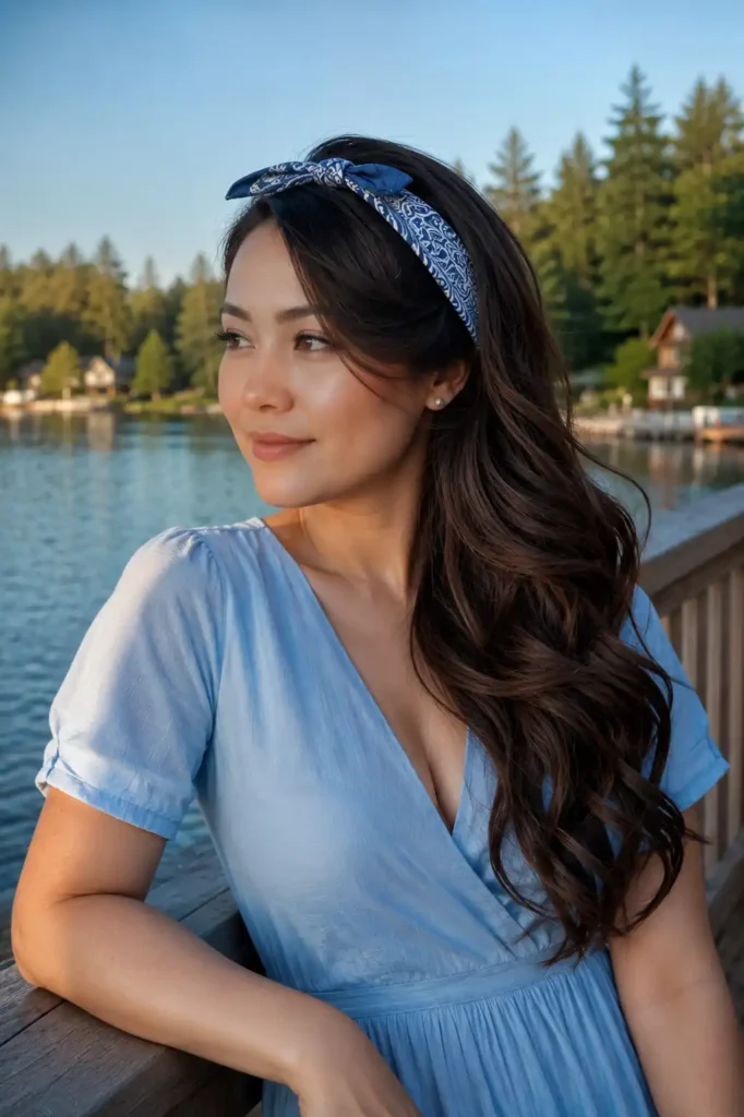 Side-Swept Curls with a Headband Bandana
