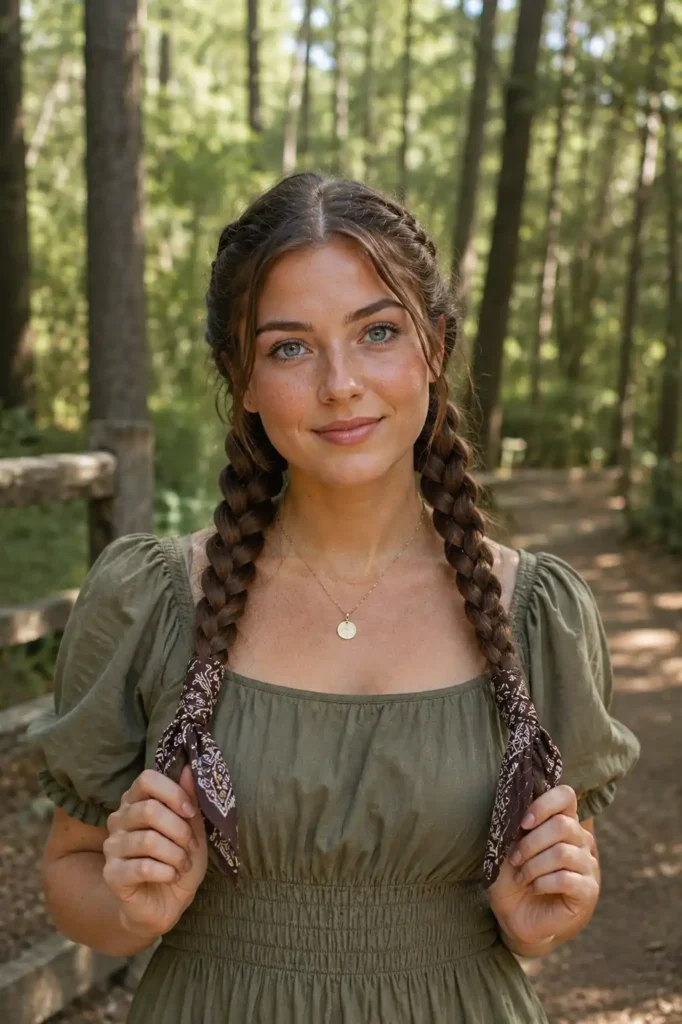 Twin Braids with Bandana-Wrapped Ends