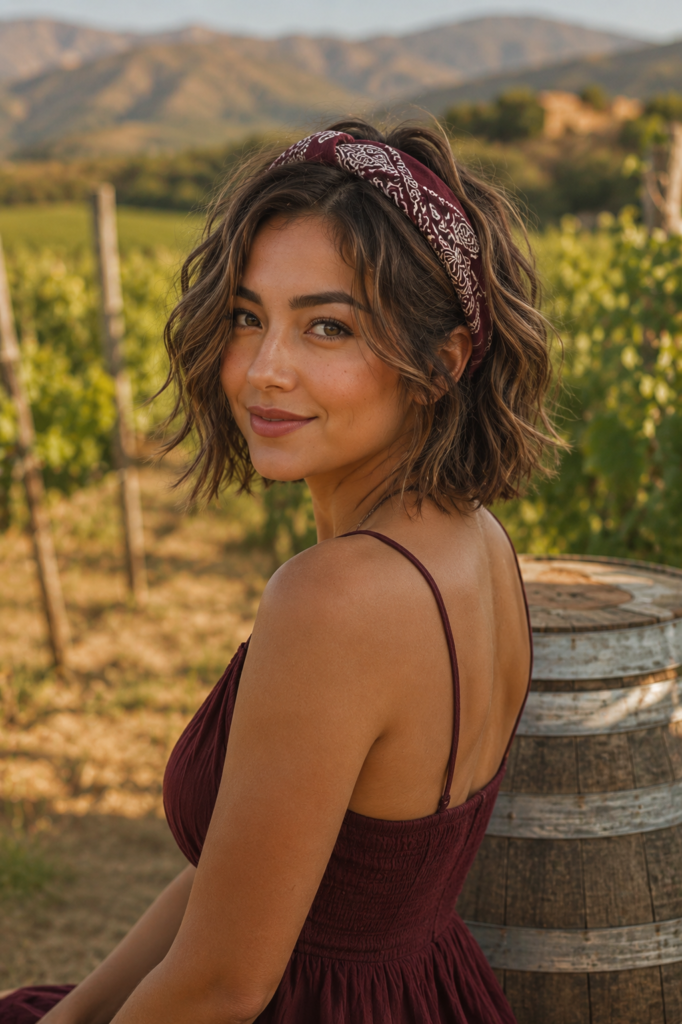 Short Hair Bandana Wrap with Textured Waves