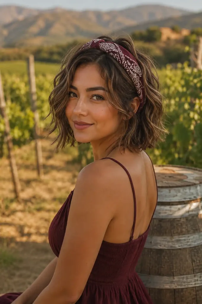 Short Hair Bandana Wrap with Textured Waves