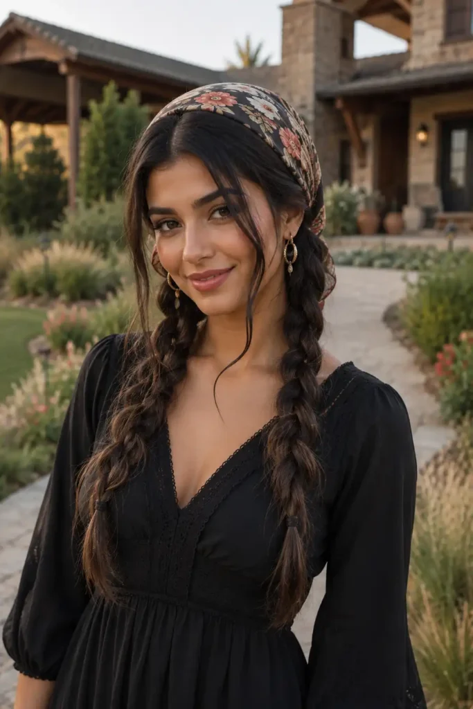 Boho Rope Braids with a Floral Bandana