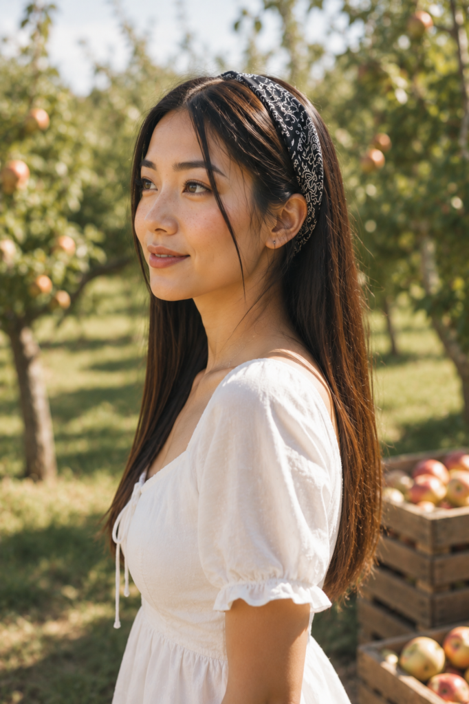 Sleek Straight Hair with a Western Bandana
