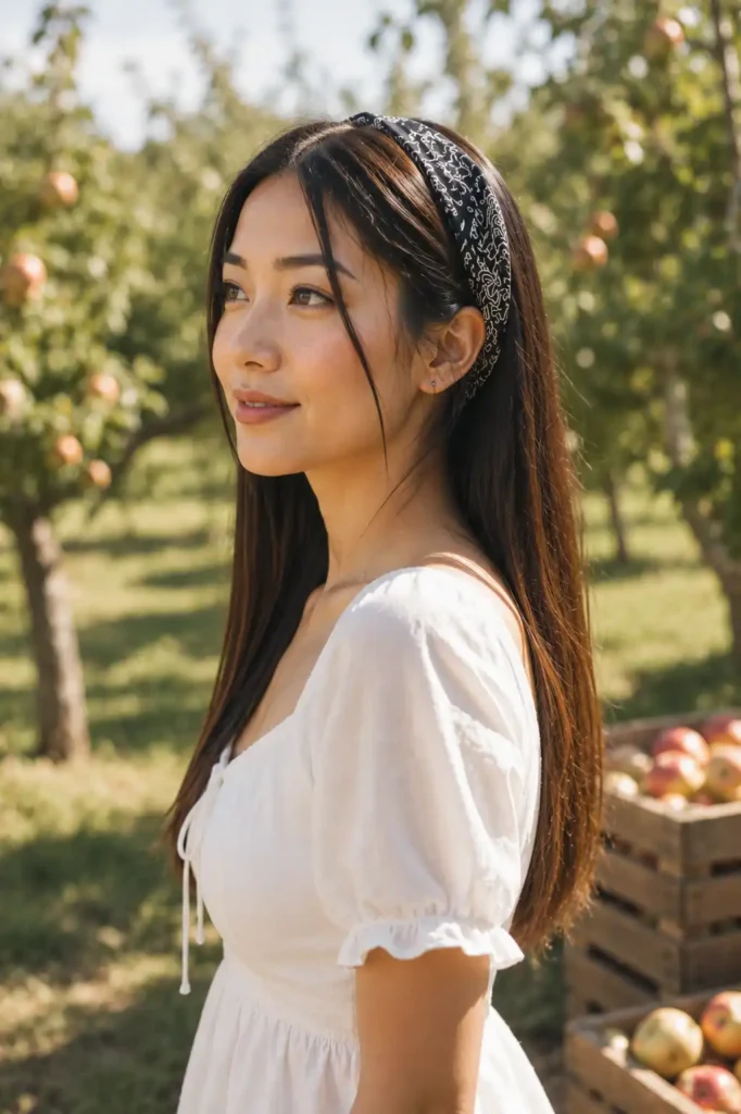 Sleek Straight Hair with a Western Bandana