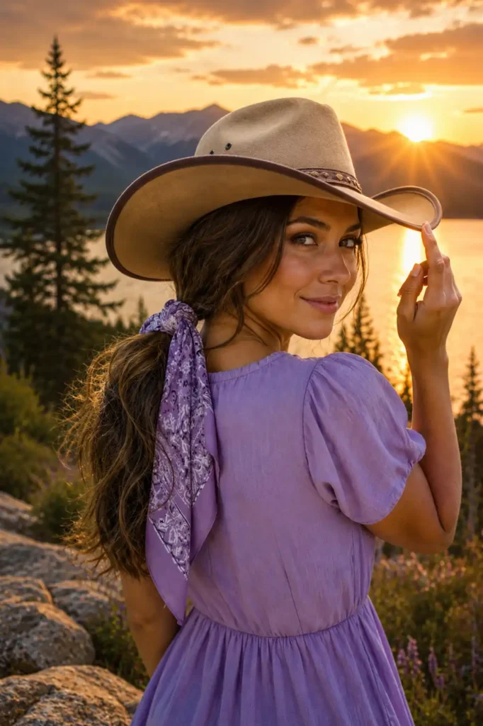 Cowboy Hat-Friendly Low Ponytail with a Bandana
