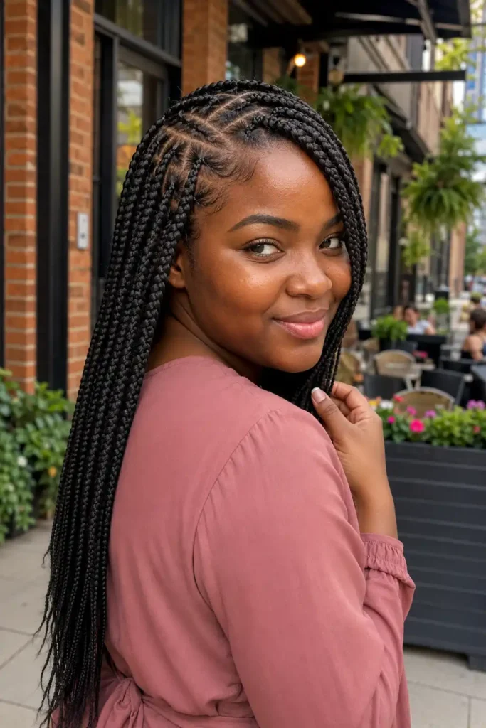 Deep Side Part Knotless Braids