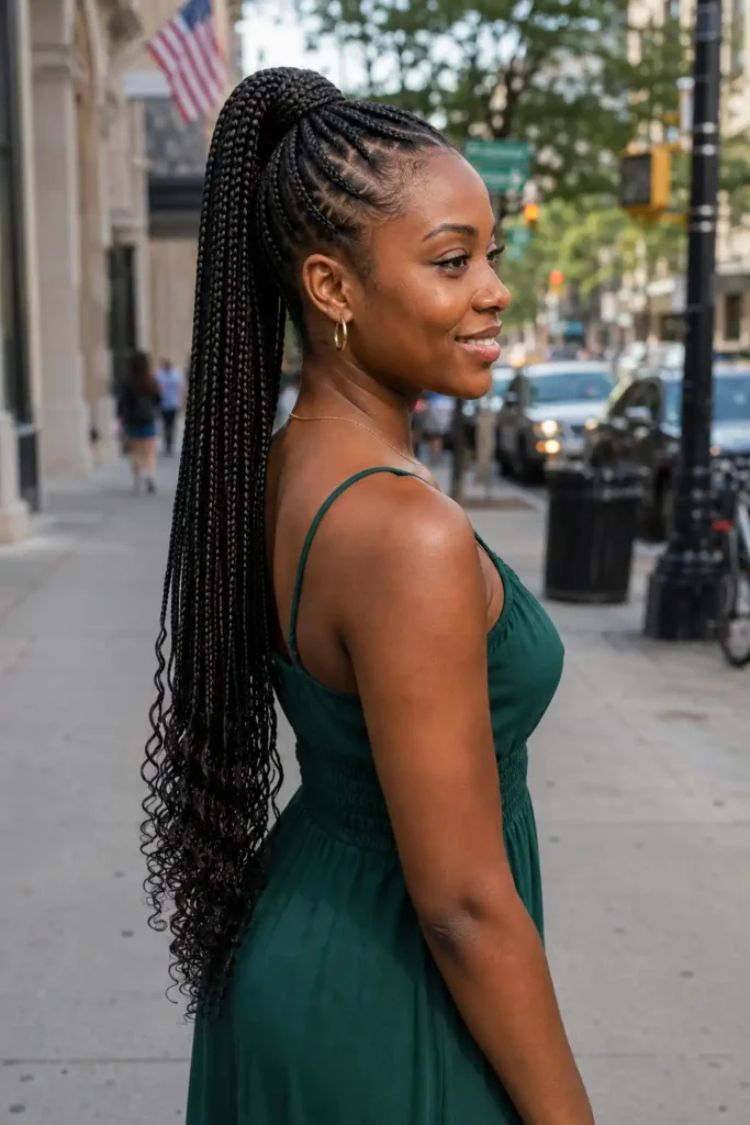 Braided Ponytail with Feed-In Braids