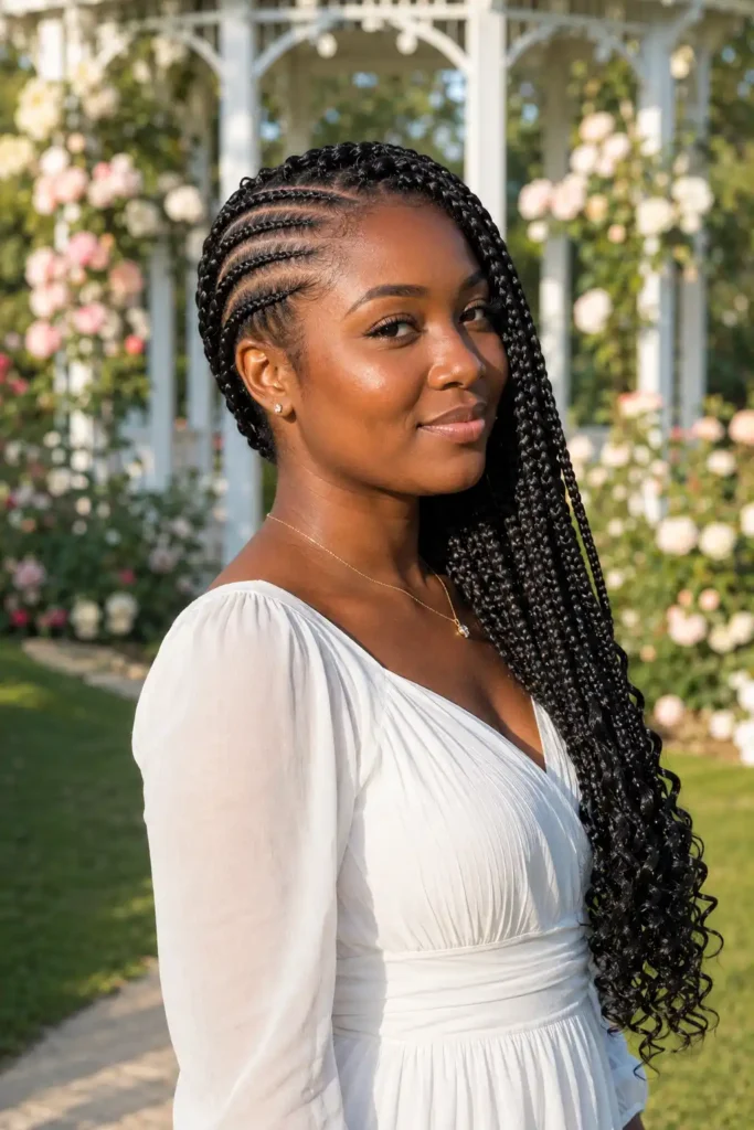 Side Cornrows with Loose Braids