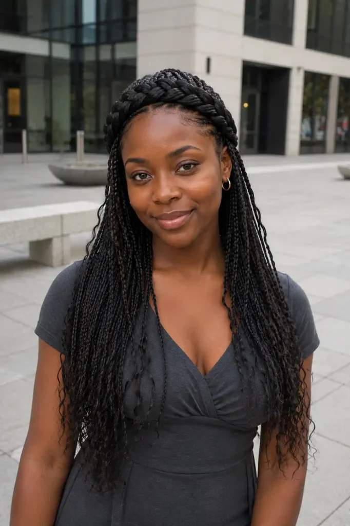 Braided Crown with Loose Box Braids