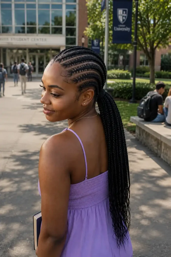 Feed-In Cornrows into a Low Ponytail