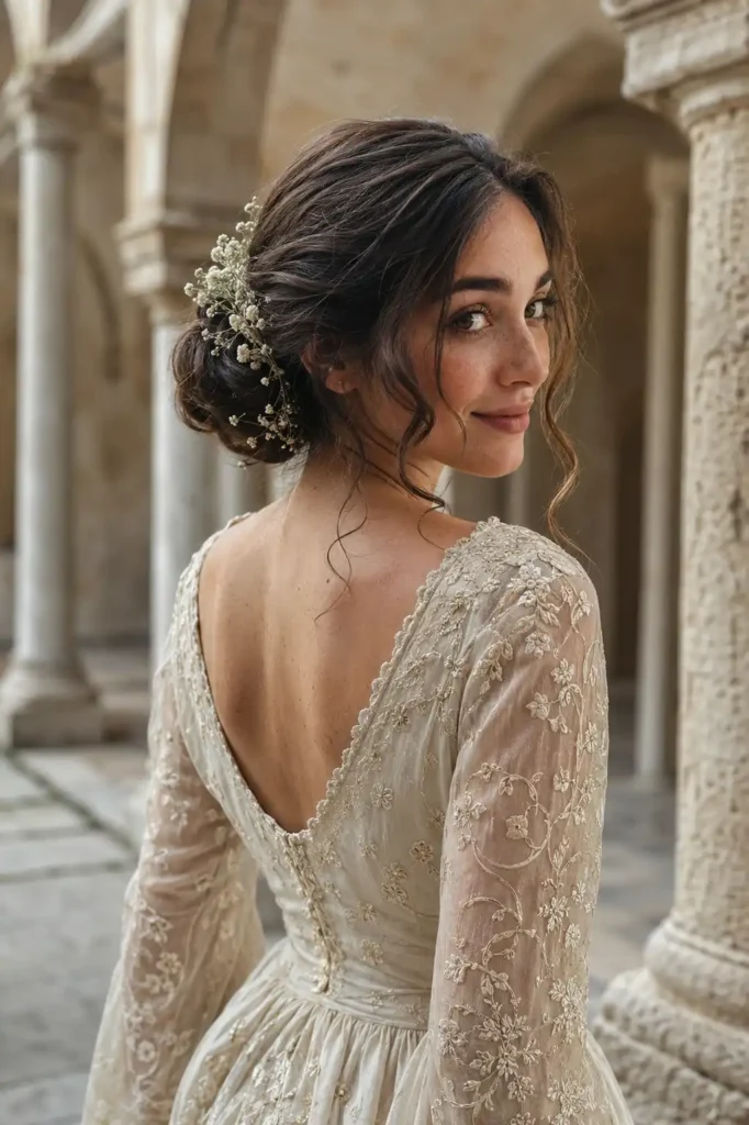 Romantic Low Chignon with Floral Accents