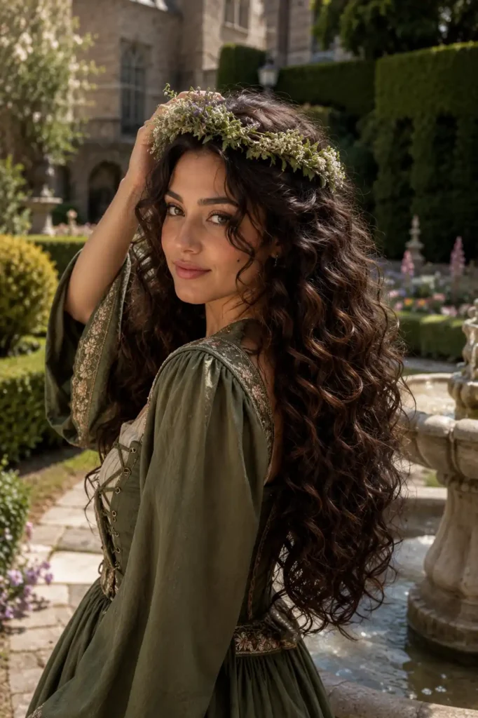 Long Loose Curls with Flower Crown