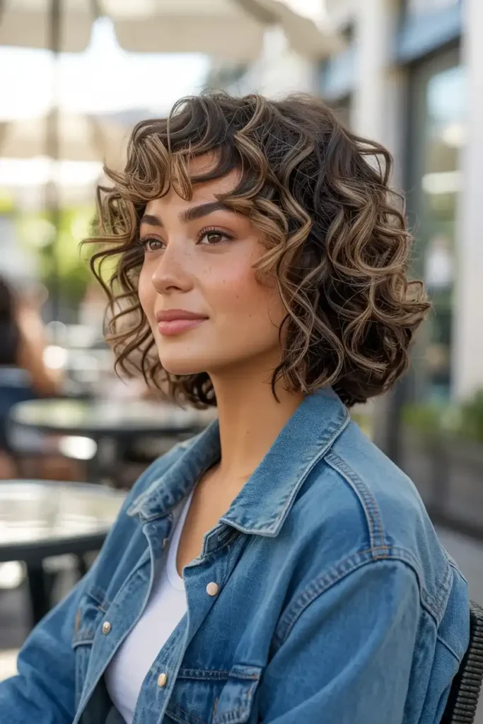 Curly Lob with Side Bangs
