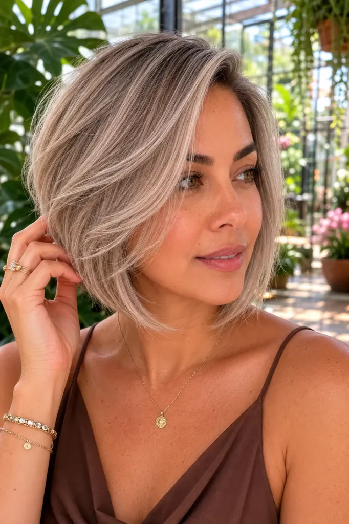 Cool Ash Blonde on a Layered Bob