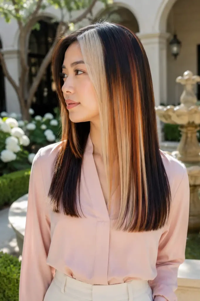 Straight Calico Hair With Color Blocking