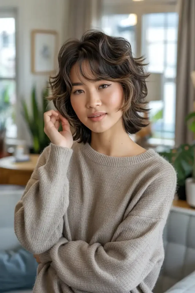 Textured Wolf Cut with Curtain Bangs