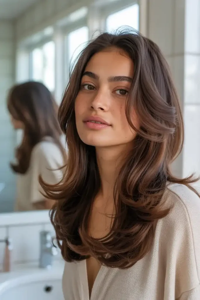 Chocolate Brown Layered Hair
