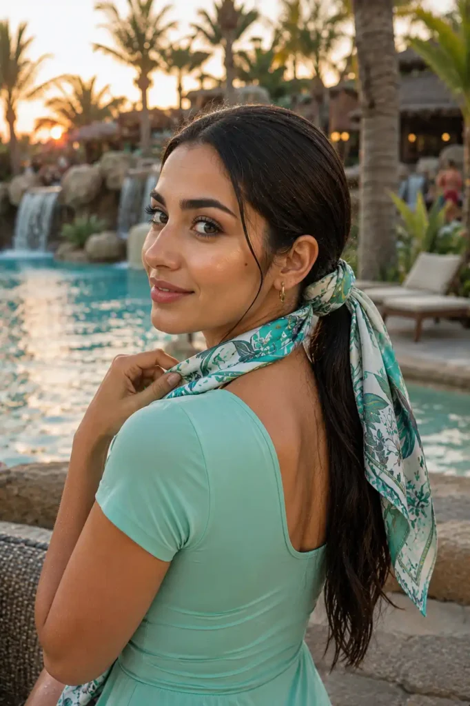 Scarf-Wrapped Low Ponytail