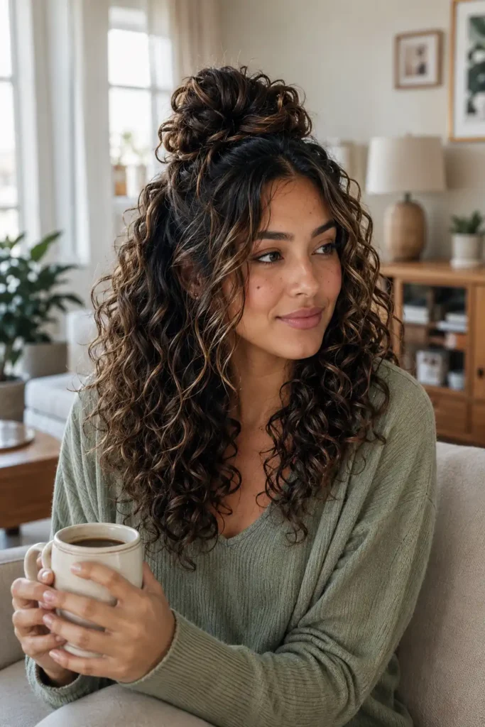 Half-Up Curly Top Knot