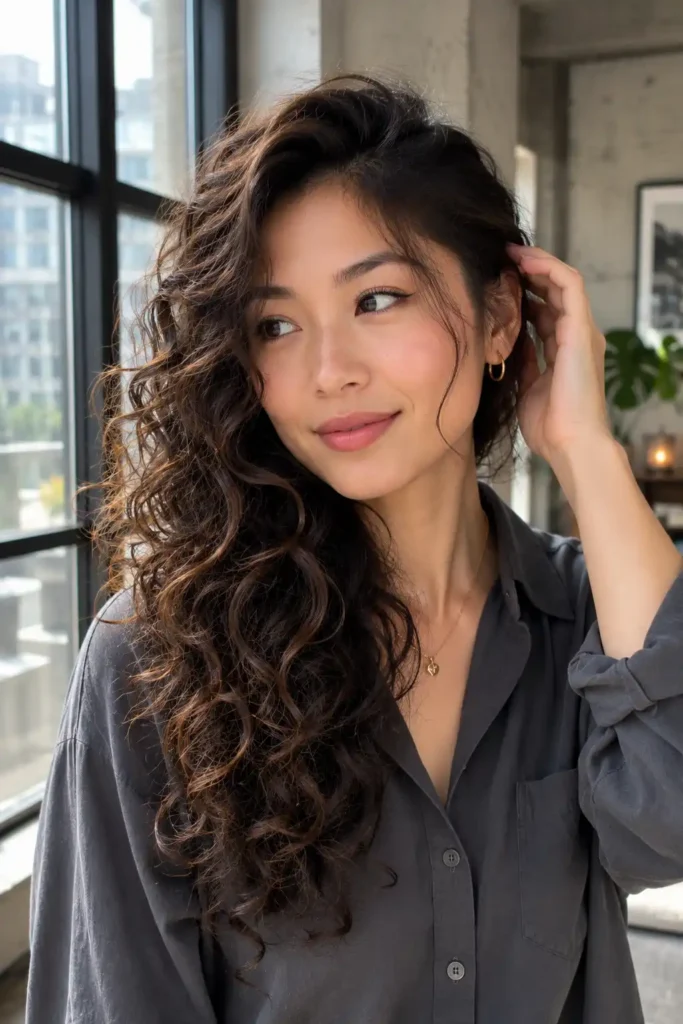 Side-Swept Curly Hair