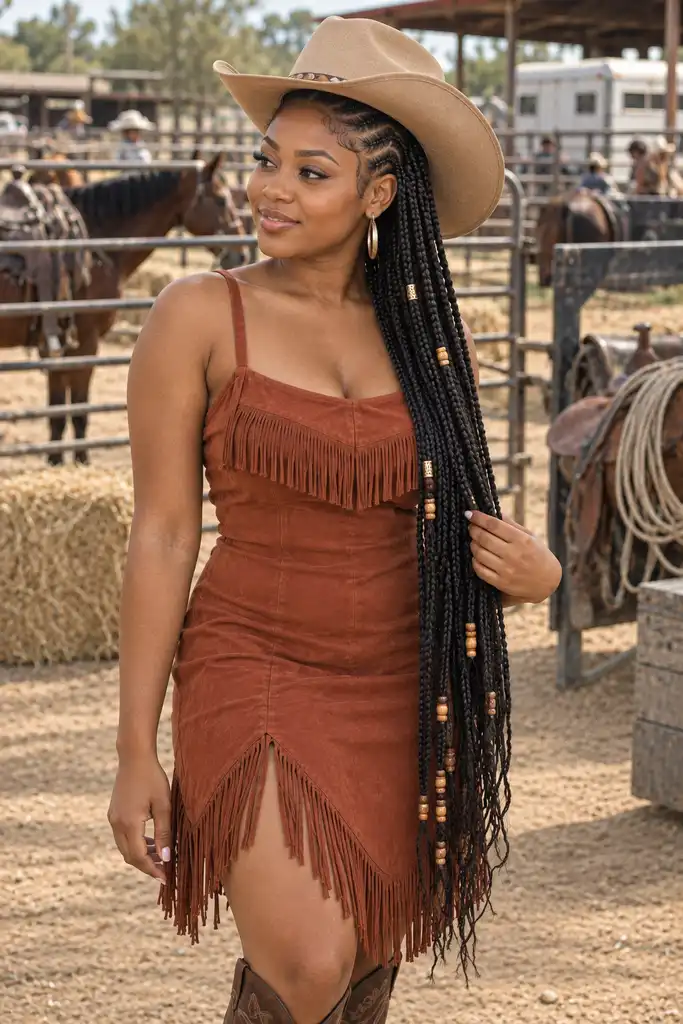 Cornrows with Long Braided Extensions