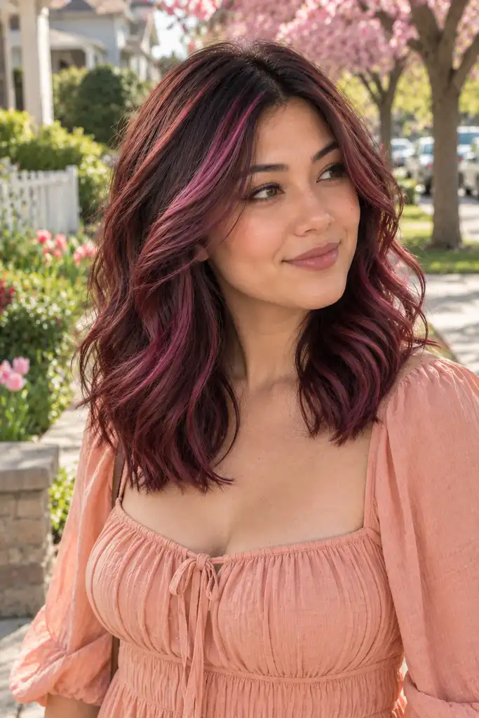 Berry Calico on Medium-Length Hair