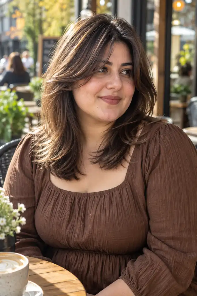 Long Curtain Bangs With Shoulder-Length Layers