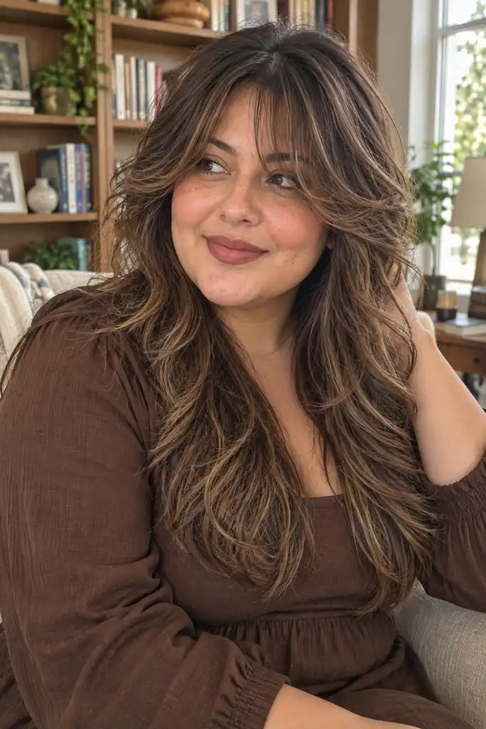 Layered Curtain Bangs With A Shaggy Finish