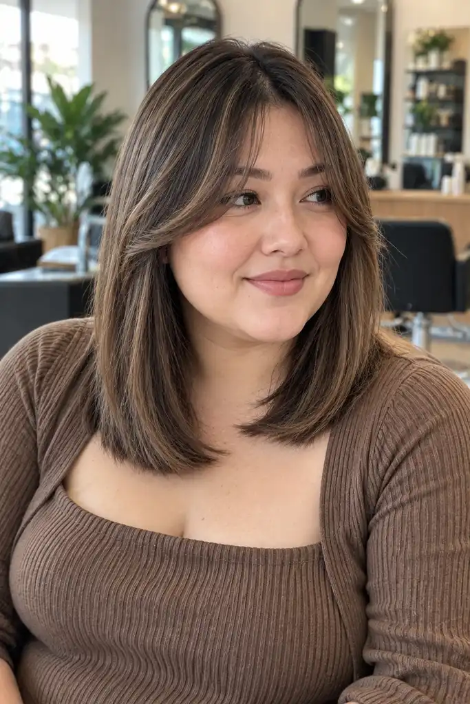 Soft Curtain Bangs With A Blunt Medium Cut