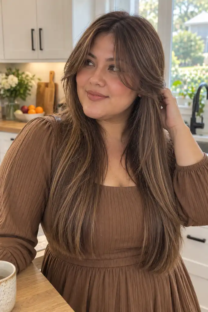 Long Wispy Curtain Bangs With Straight Ends