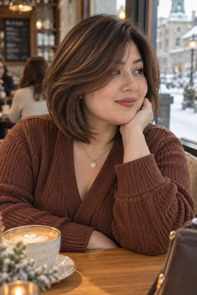 Curtain Bangs With A Side-Swept Layered Bob