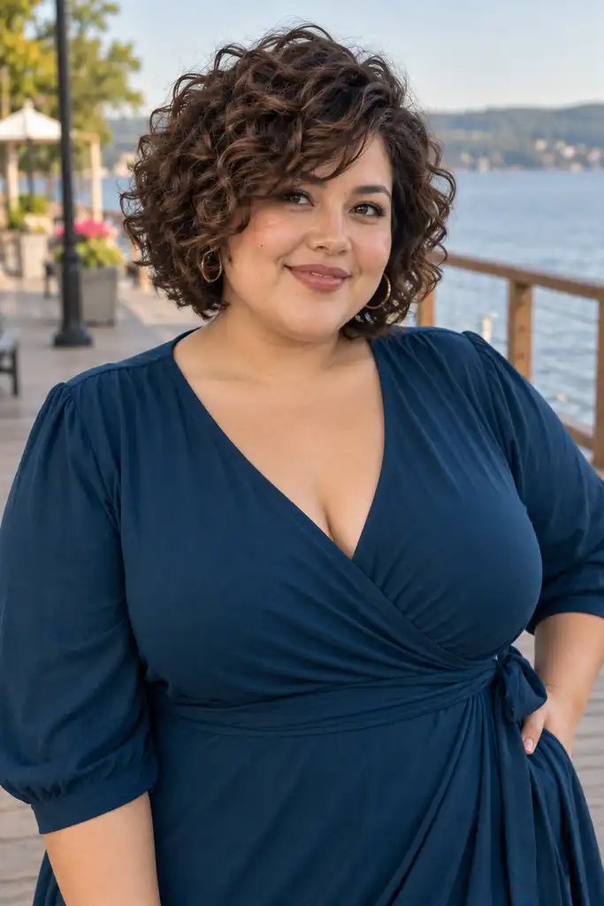 Rounded Curly Bob With Side Bangs