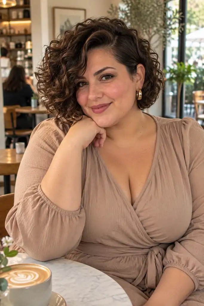 Short Curly Bob With Deep Side Part