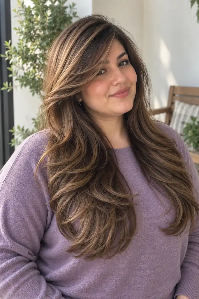 Long Layered Hair With Side-Swept Bangs