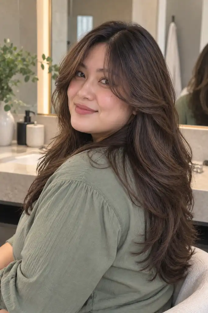 Long Layers With Curtain Bangs and Face Framing